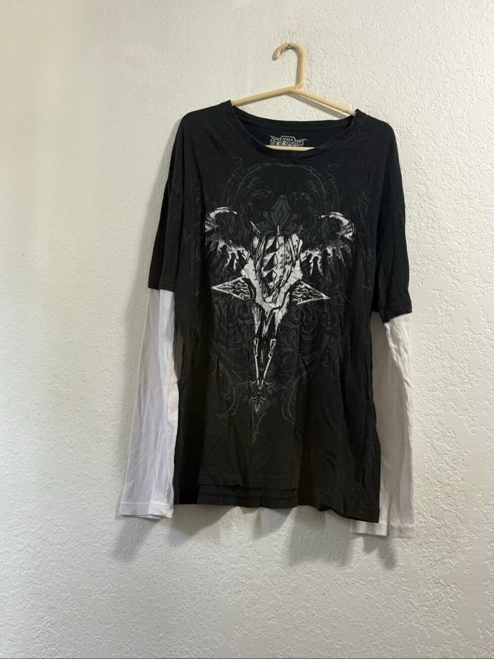 Vintage Y2K MMA Elite Skull Cross Thermal Waffle Knit T-Shirt Grunge Punk XL